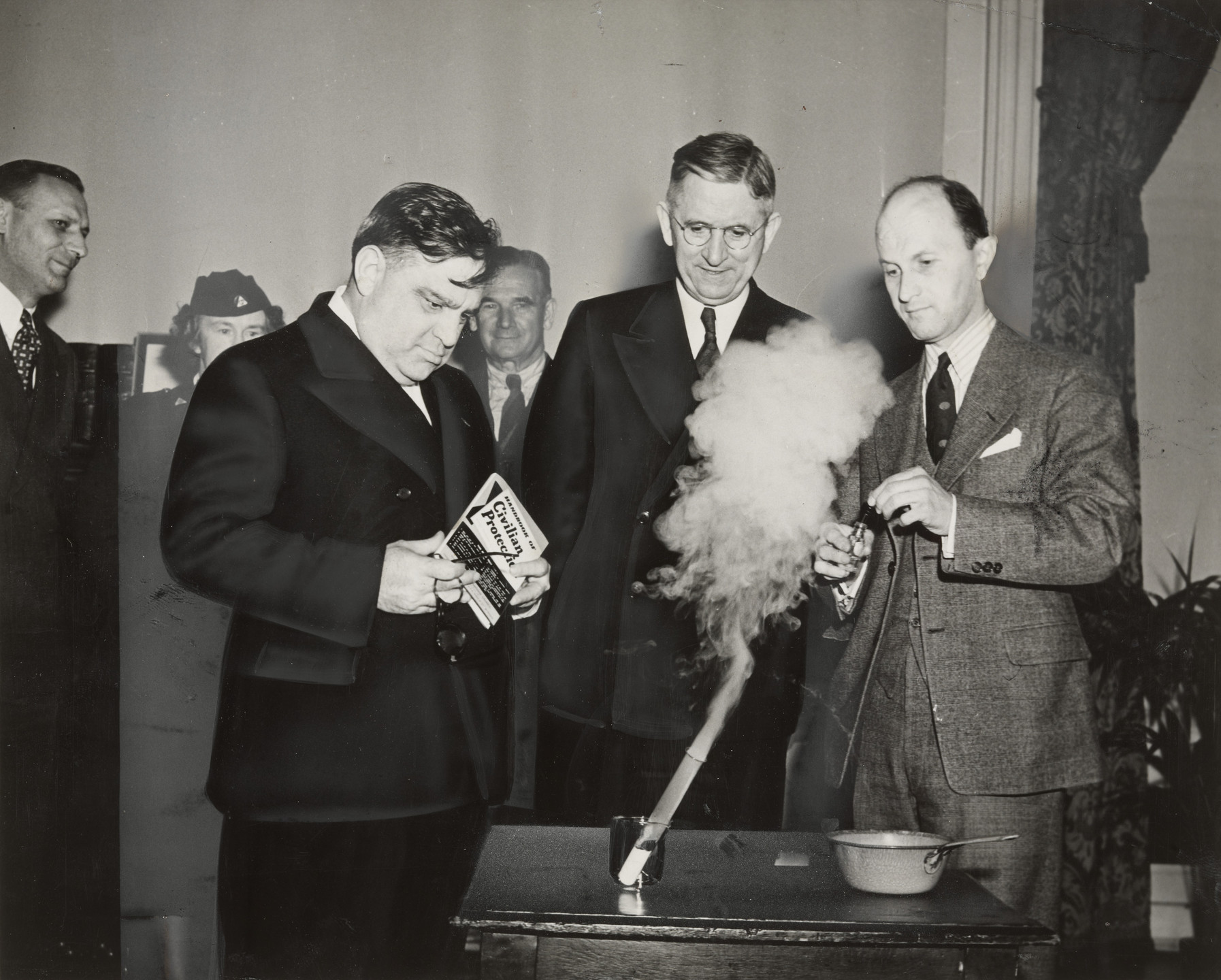 The New York Times. "Mayor La Guardia Takes Civil Defense Lessons". April 6, 1942