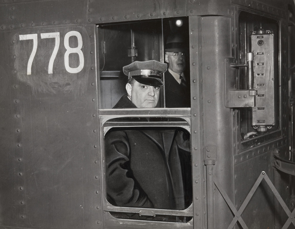"The Mayor in the Motorman's Cab of the First Official Train"