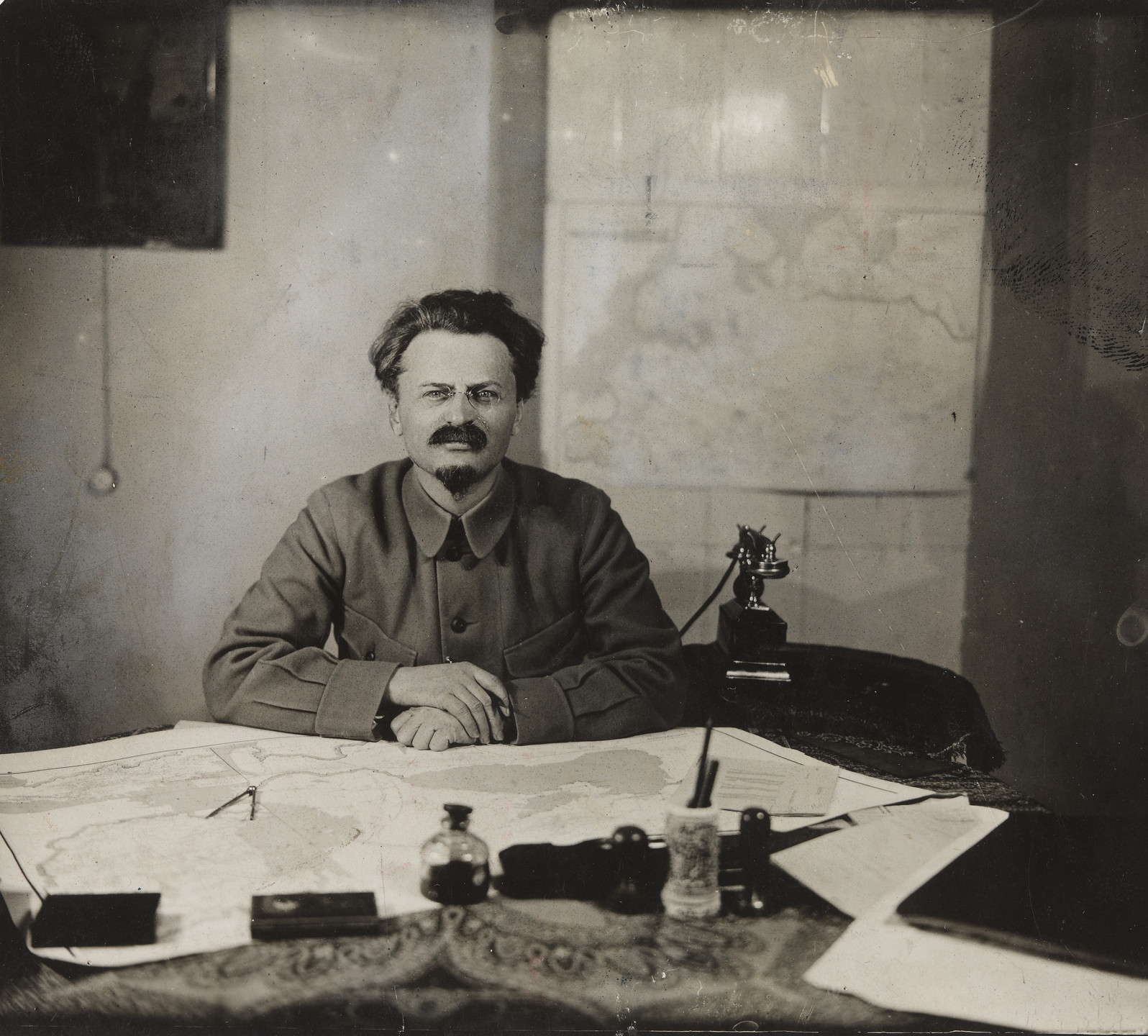 International News Photos Inc.. &#34;Trotsky, Bolshevist Minister of War, Photographed Recently in His Office at Moscow&#34;. 1922