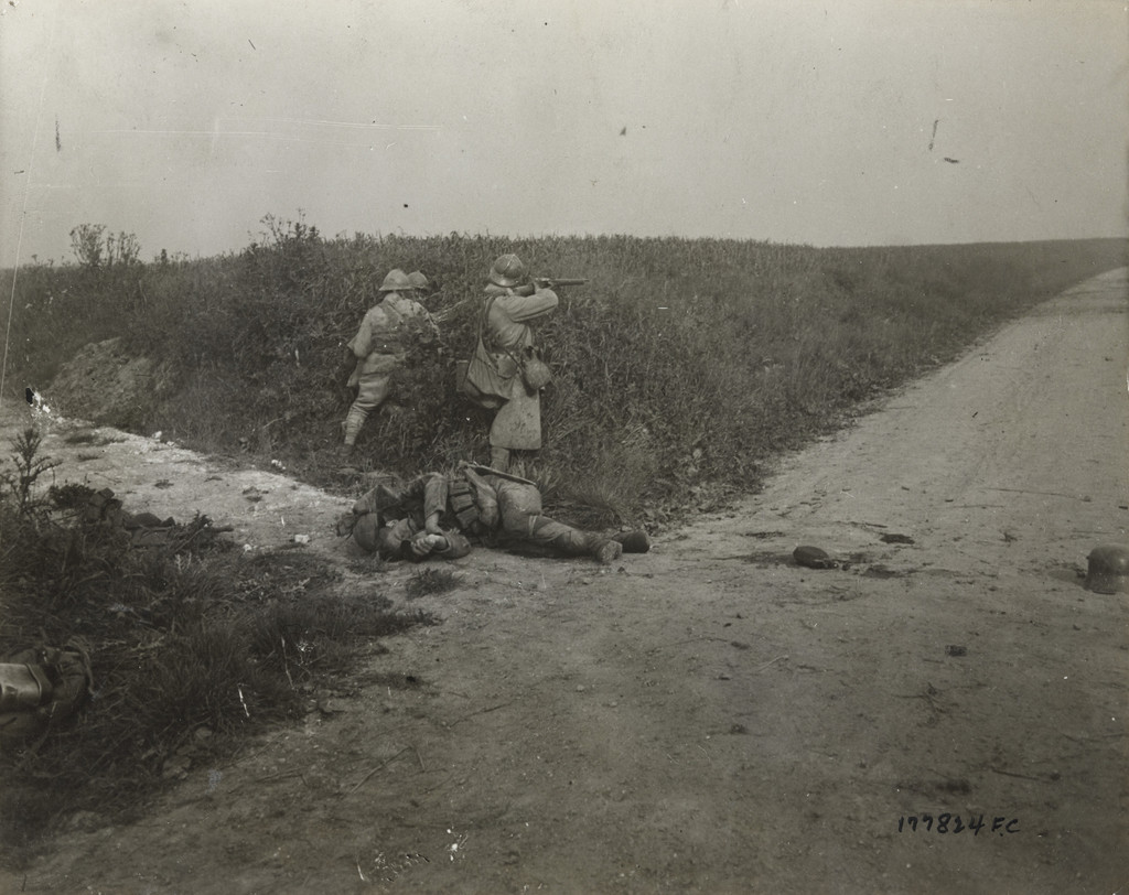 French Machine Gunners Firing at Retreating Germans