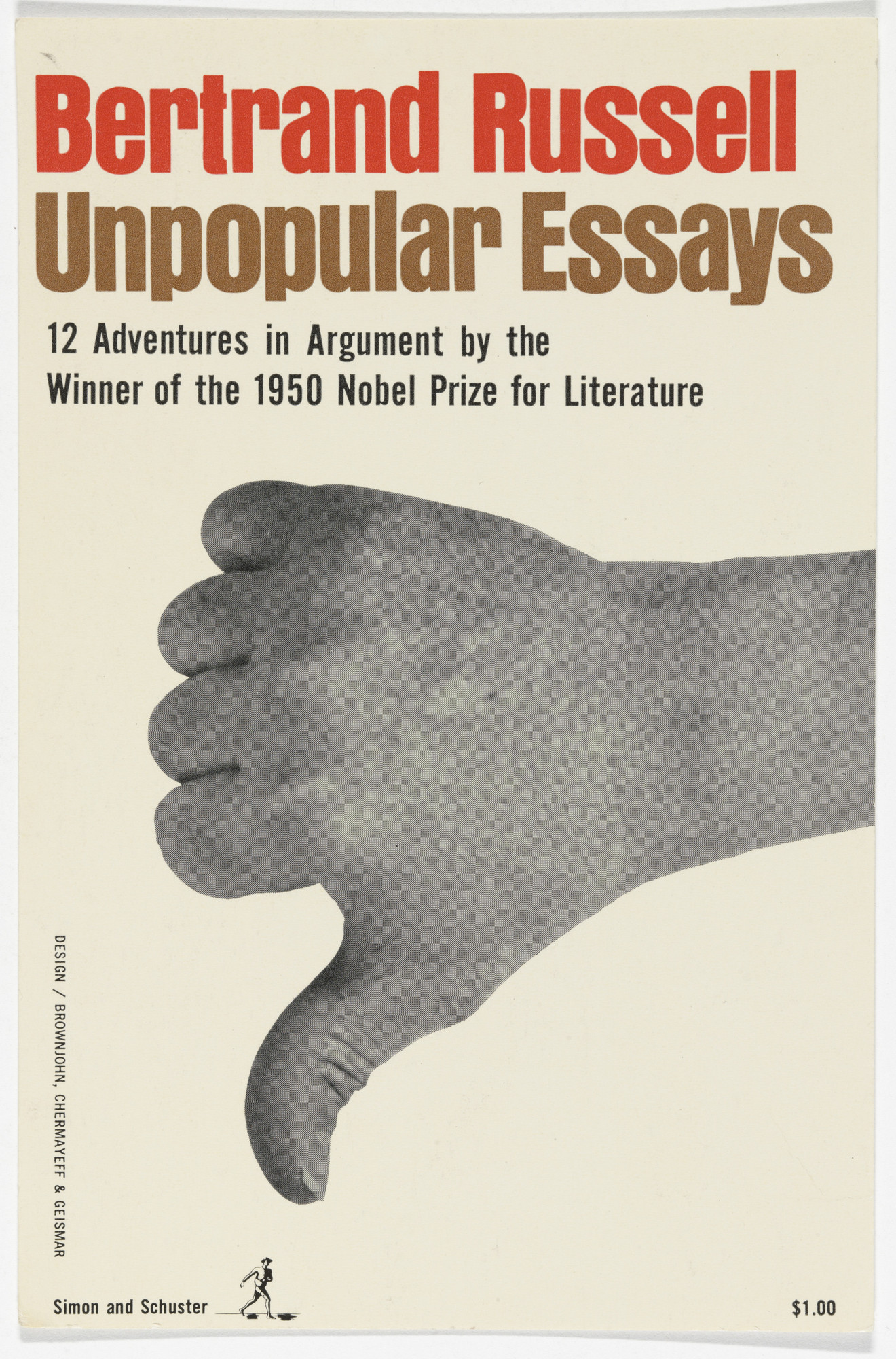 Robert Brownjohn, Ivan Chermayeff, Thomas Geismar. Artist's proof for the cover of "Unpopular Essays" by Bertrand Russell