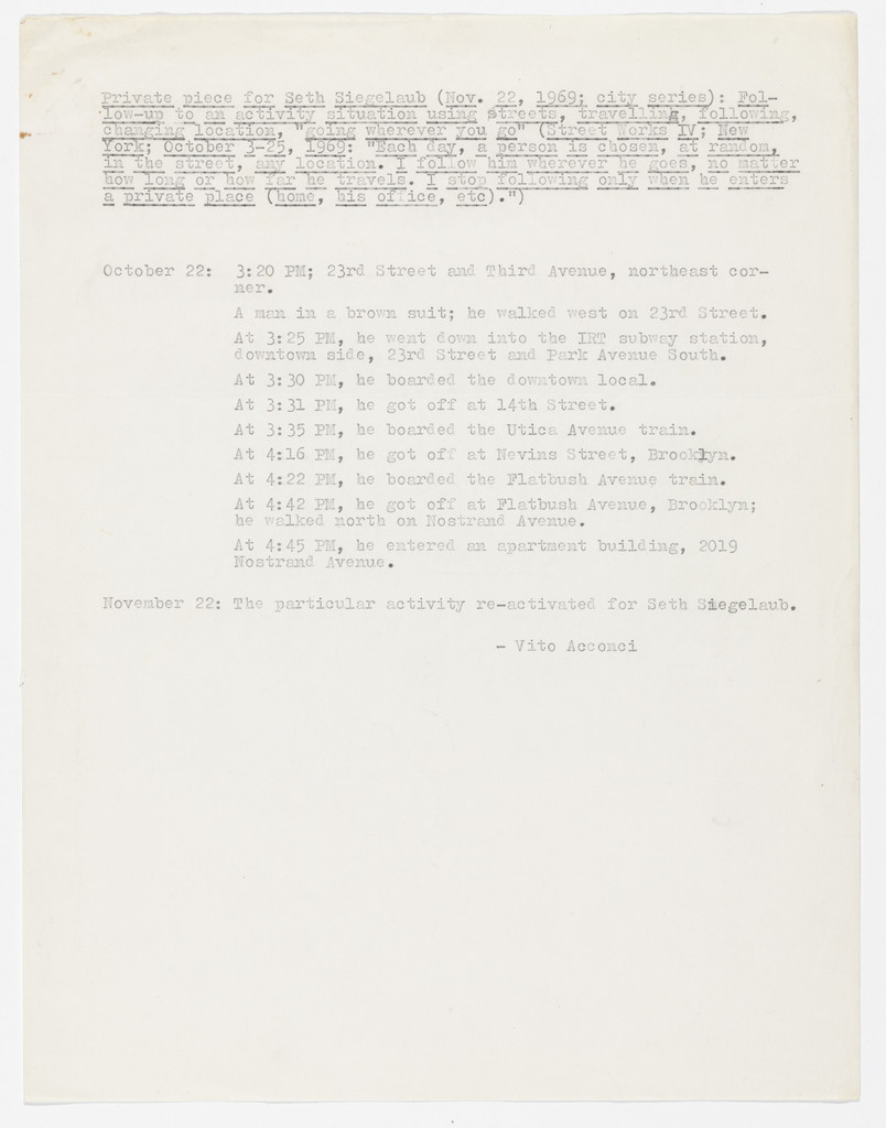 Private Piece for Seth Siegelaub (Nov. 22, 1969; city series)