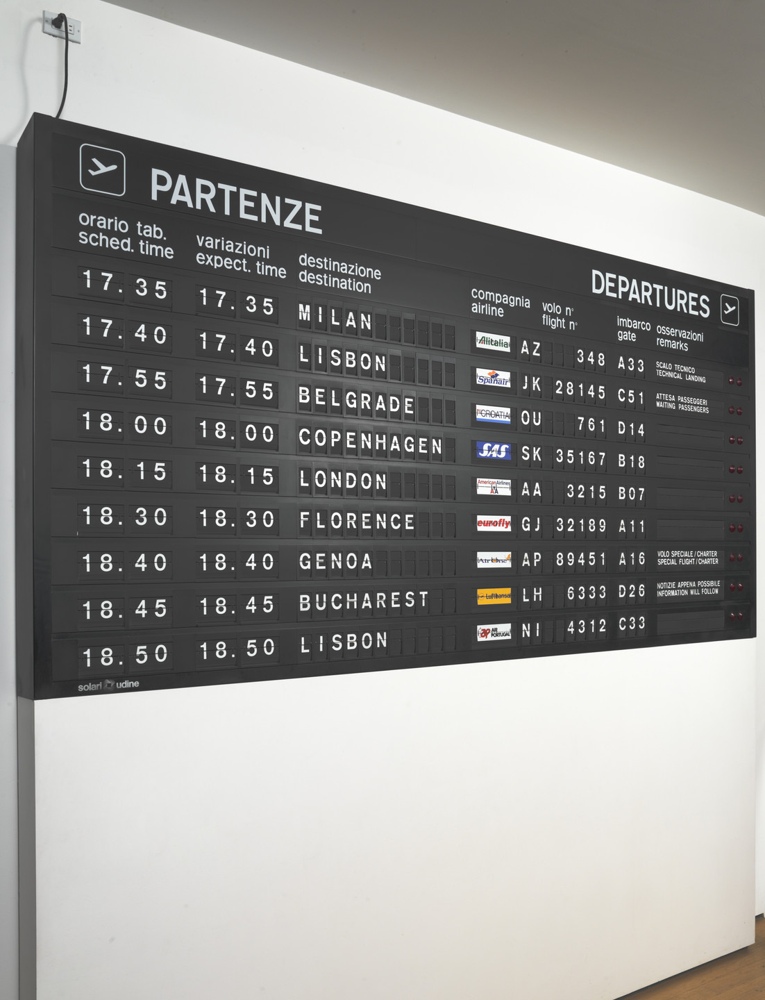 Solari di Udine, Italy. Split Flap Board Flight Information Display System. 1996
