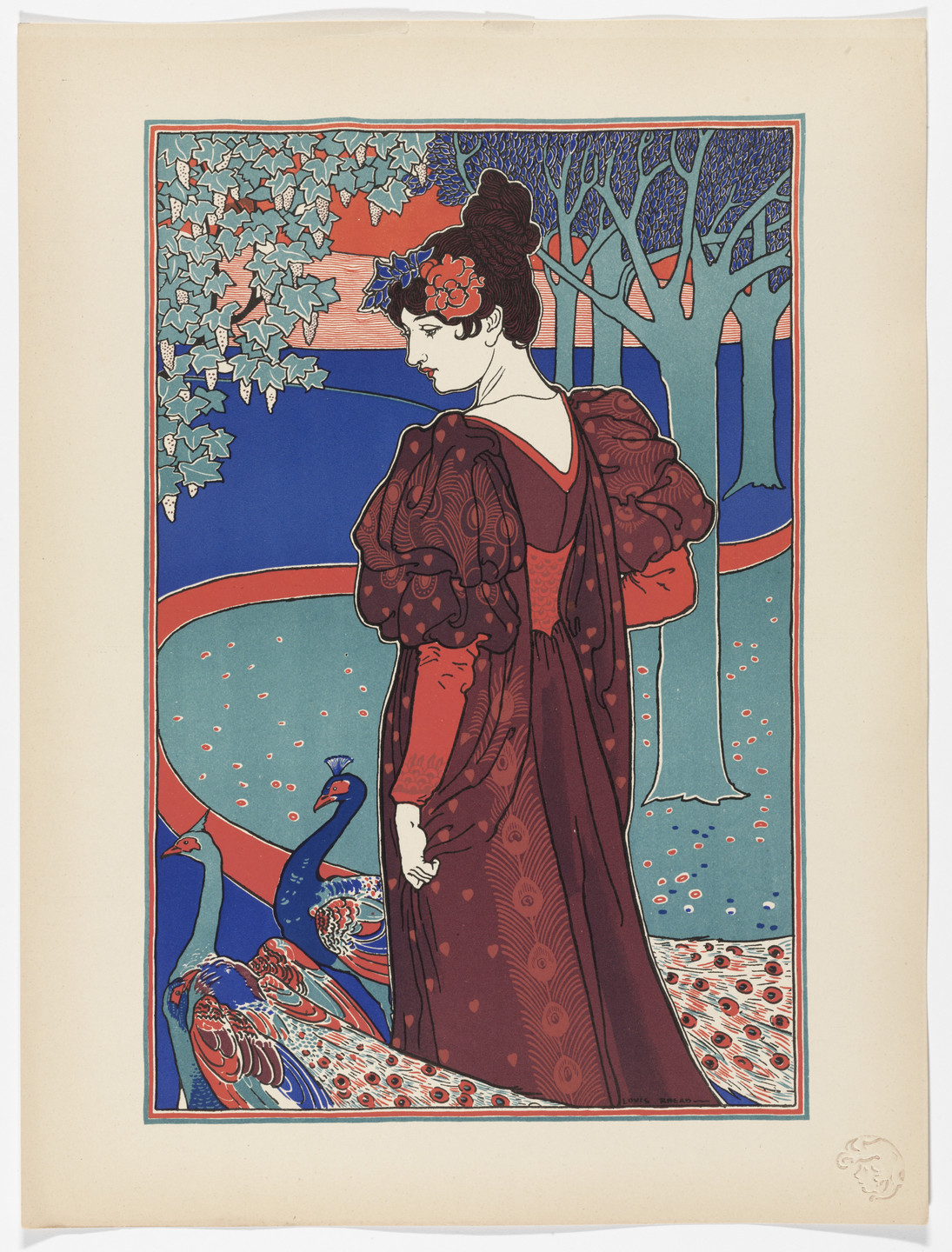 Louis Rhead. Woman with Peacocks (La Femme au paon) from L&#39;Estampe moderne, no. 3. 1897