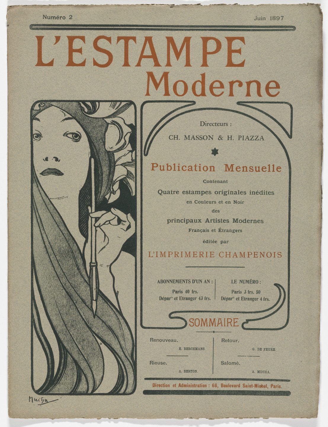 Émile Berchmans, Armand Berton, Georges de Feure, Alphonse Mucha, Various Artists. L&#39;Estampe moderne, no. 2. 1897