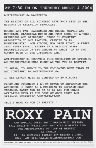 Kayrock and Wolfy. The Roxy Pain Antipleonist Manifesto. 2004