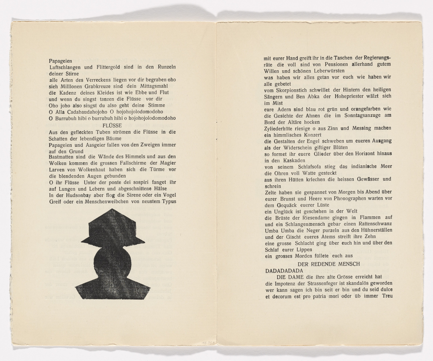 Jean (Hans) Arp. In-text plate (folio 3 verso) from Phantastische Gebete (Fantastic Prayers). 1916