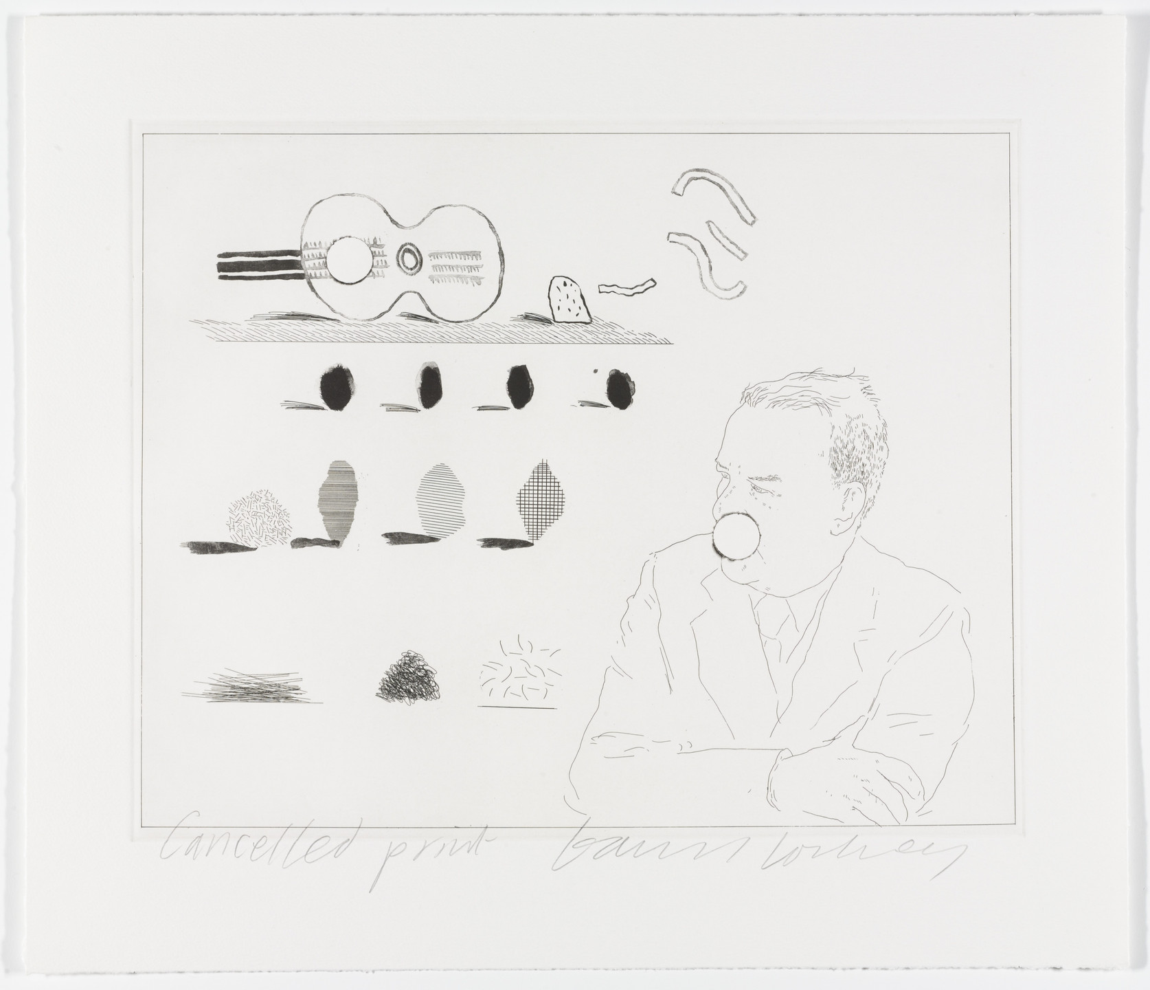 David Hockney. Cancellation proof for The Poet from The Blue Guitar. 1977