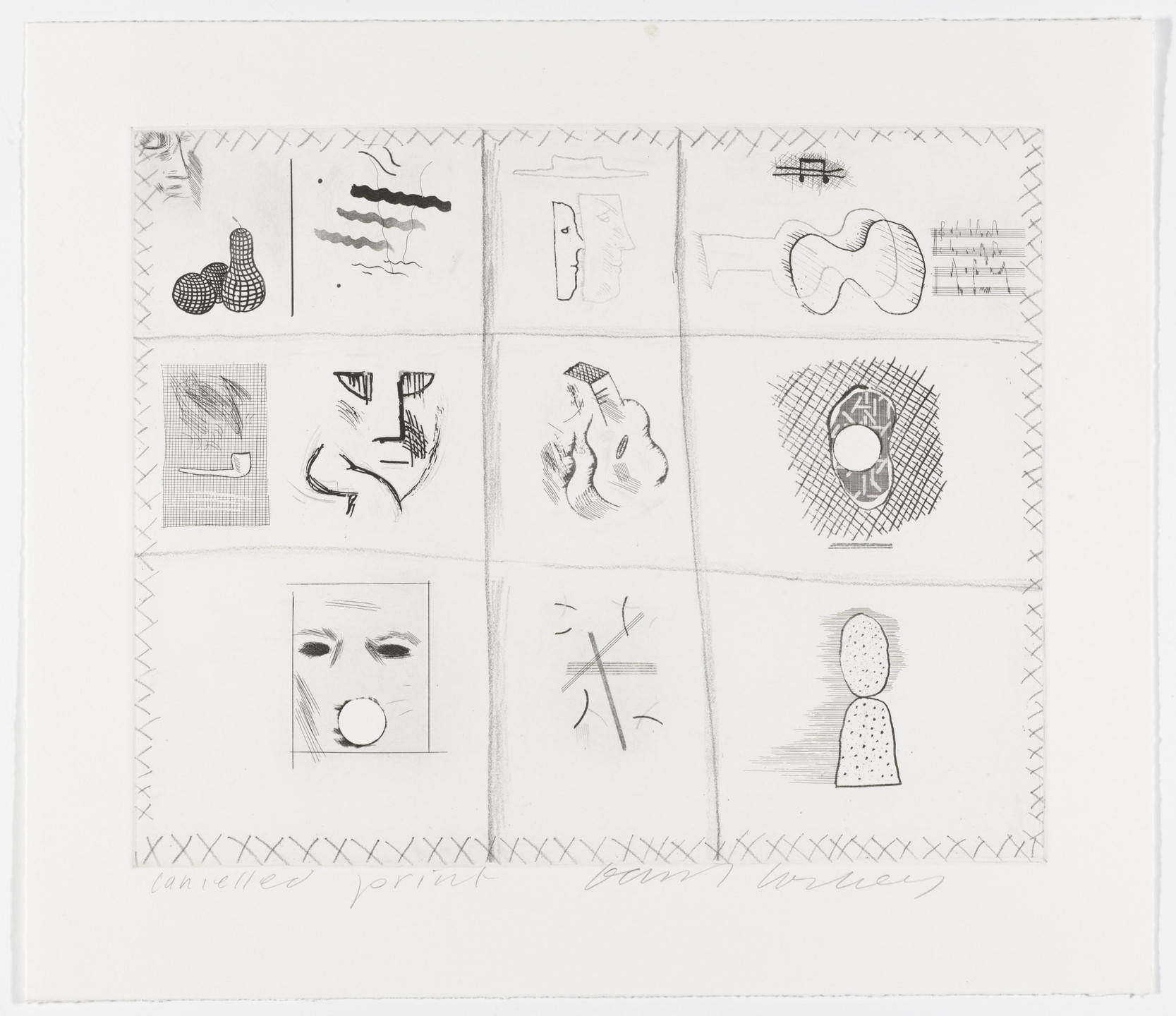 David Hockney. Cancellation proof for Franco-American Mail from The Blue Guitar. 1977