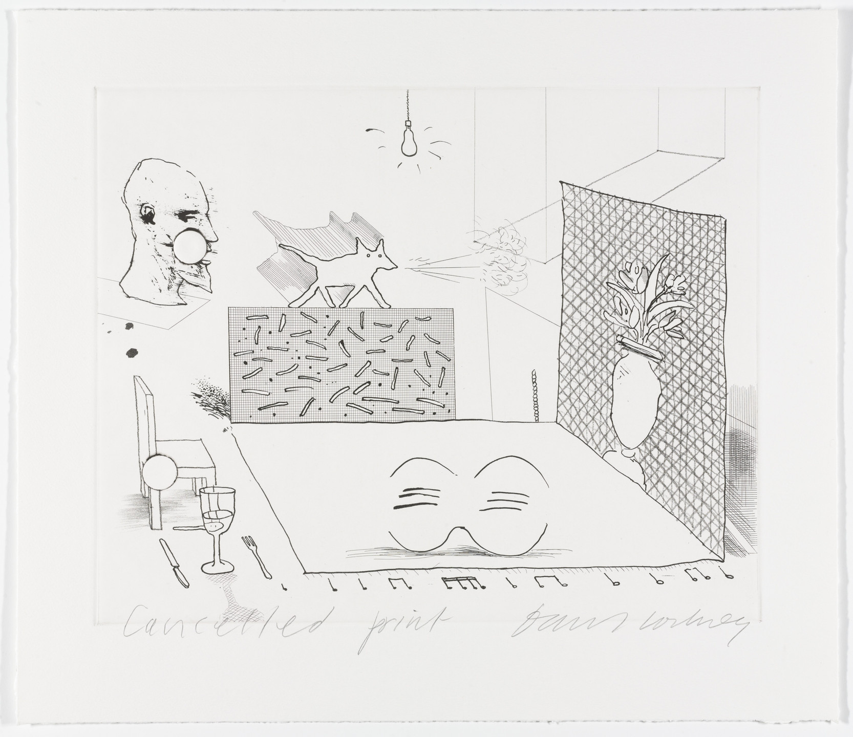 David Hockney. Cancellation proof for Discord Merely Magnifies from The Blue Guitar. 1977