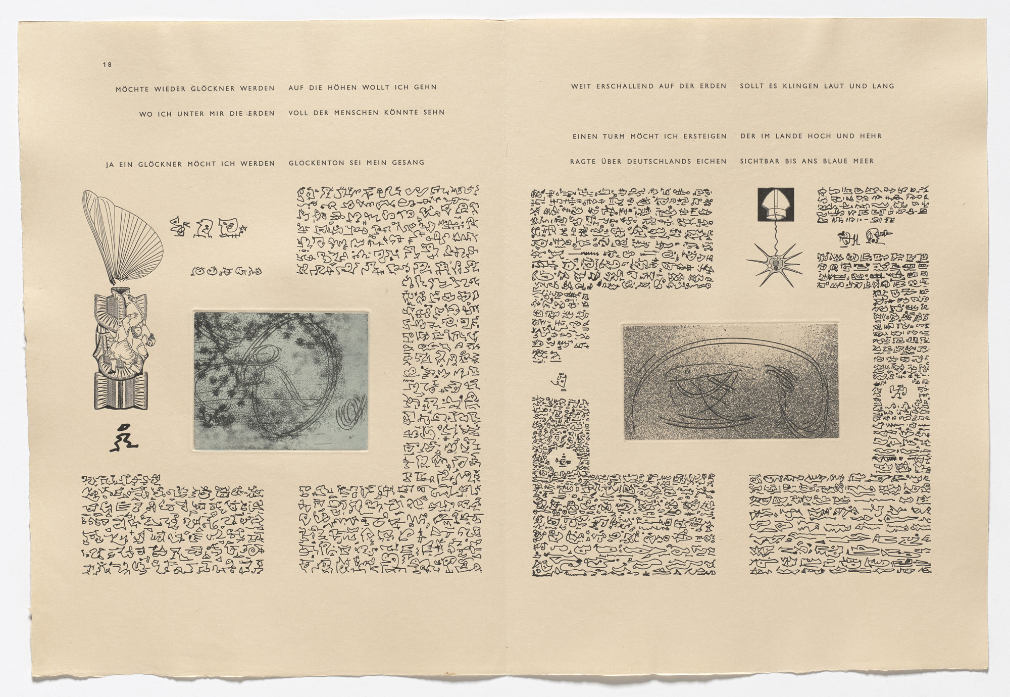 Max Ernst. In-text plates (page 18) from 65 Maximiliana ou l'exercice illégal de l'astronomie. 1964