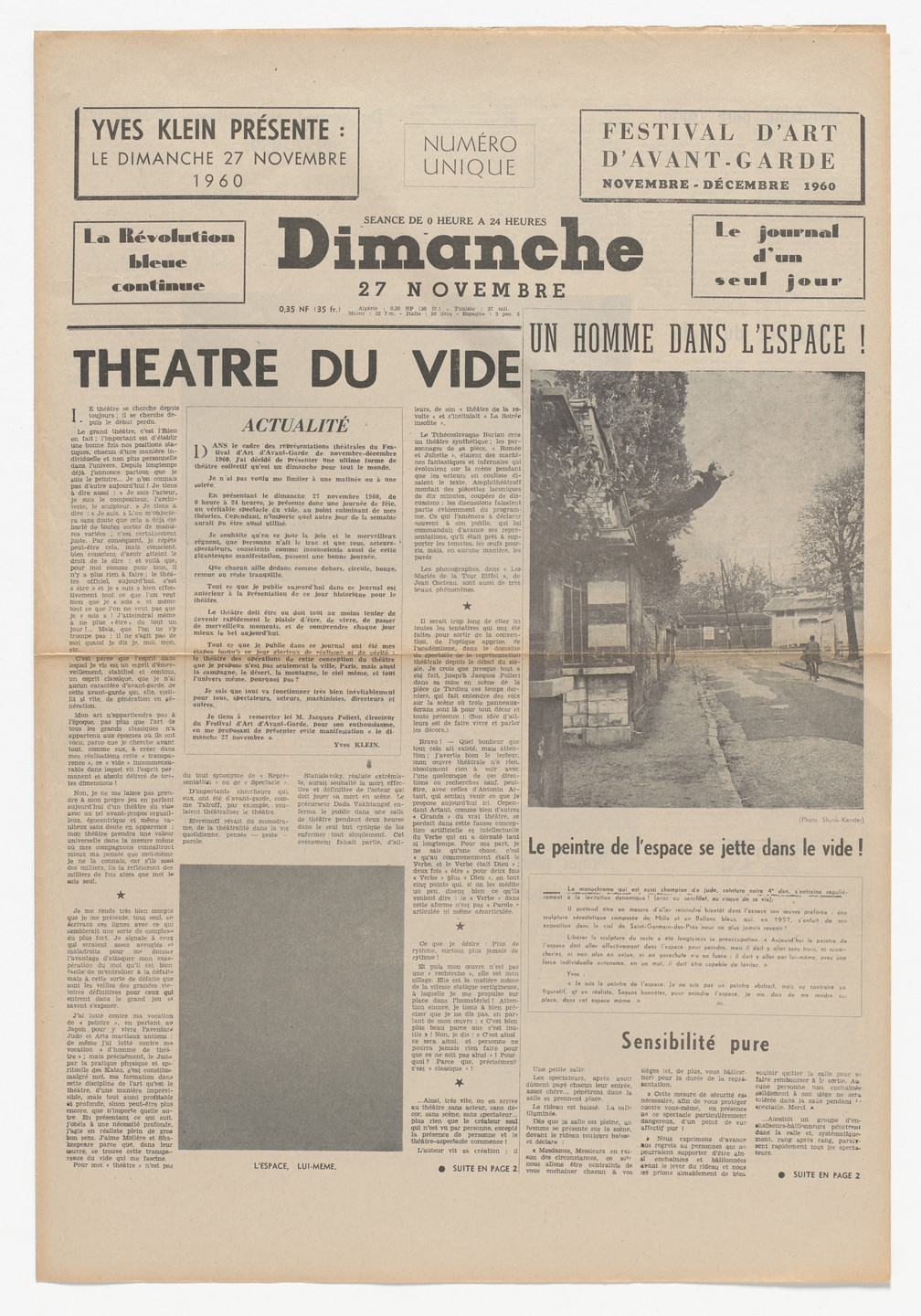 Yves Klein. Dimanche: Le Journal d&#39;un Seul Jour. 1960