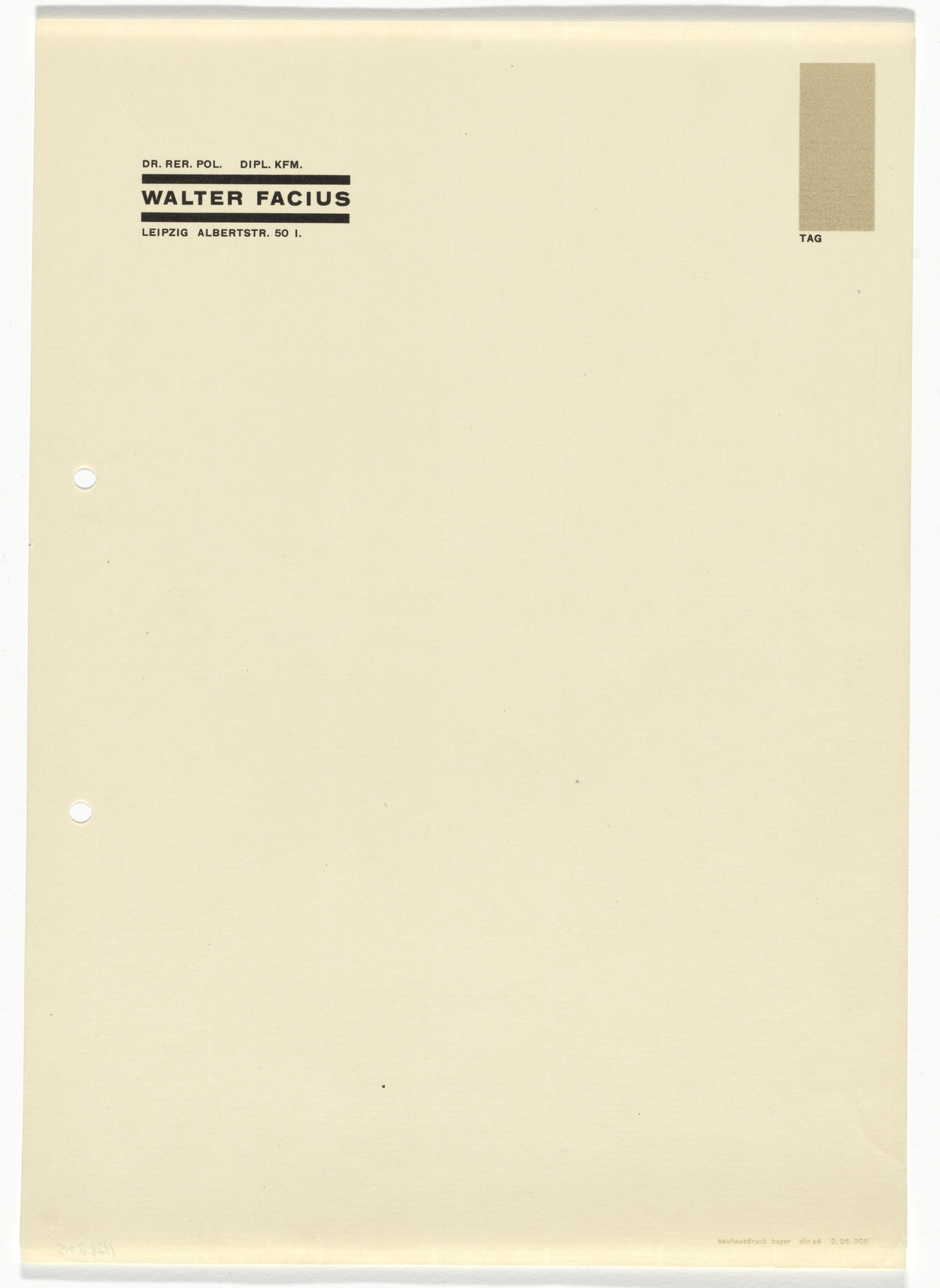 Herbert Bayer. Walter Facius letterhead