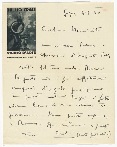 Tulio Crali letterhead