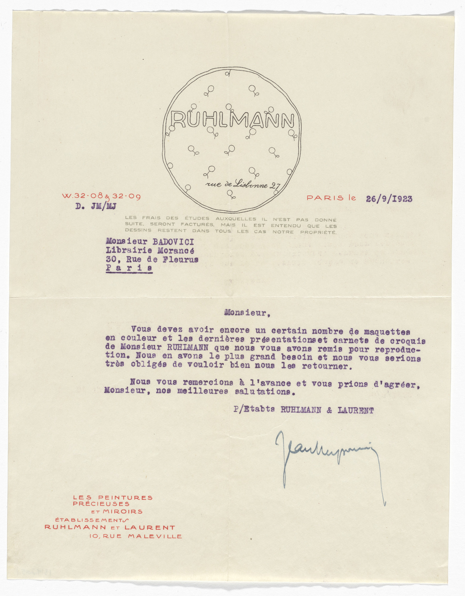 Emile-Jacques Ruhlmann. Emile-Jacques Ruhlmann letterhead