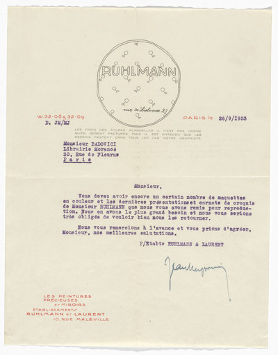 Emile-Jacques Ruhlmann letterhead