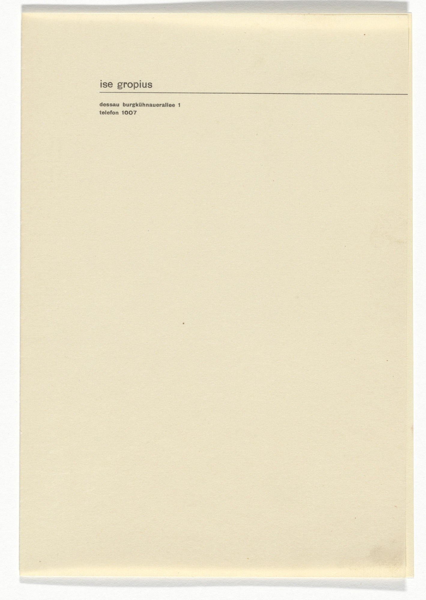 Herbert Bayer. Ise Gropius letterhead