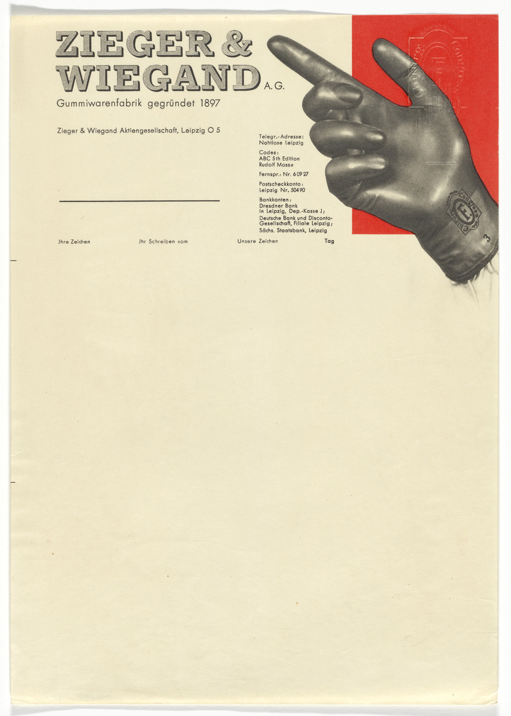 Herbert Bayer. Zieger &amp; Wiegand A.G. letterhead. 1927