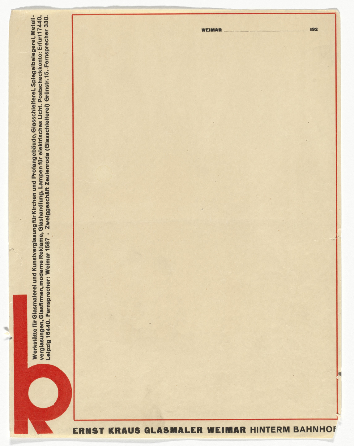 Herbert Bayer. Ernst Kraus letterhead. 1922