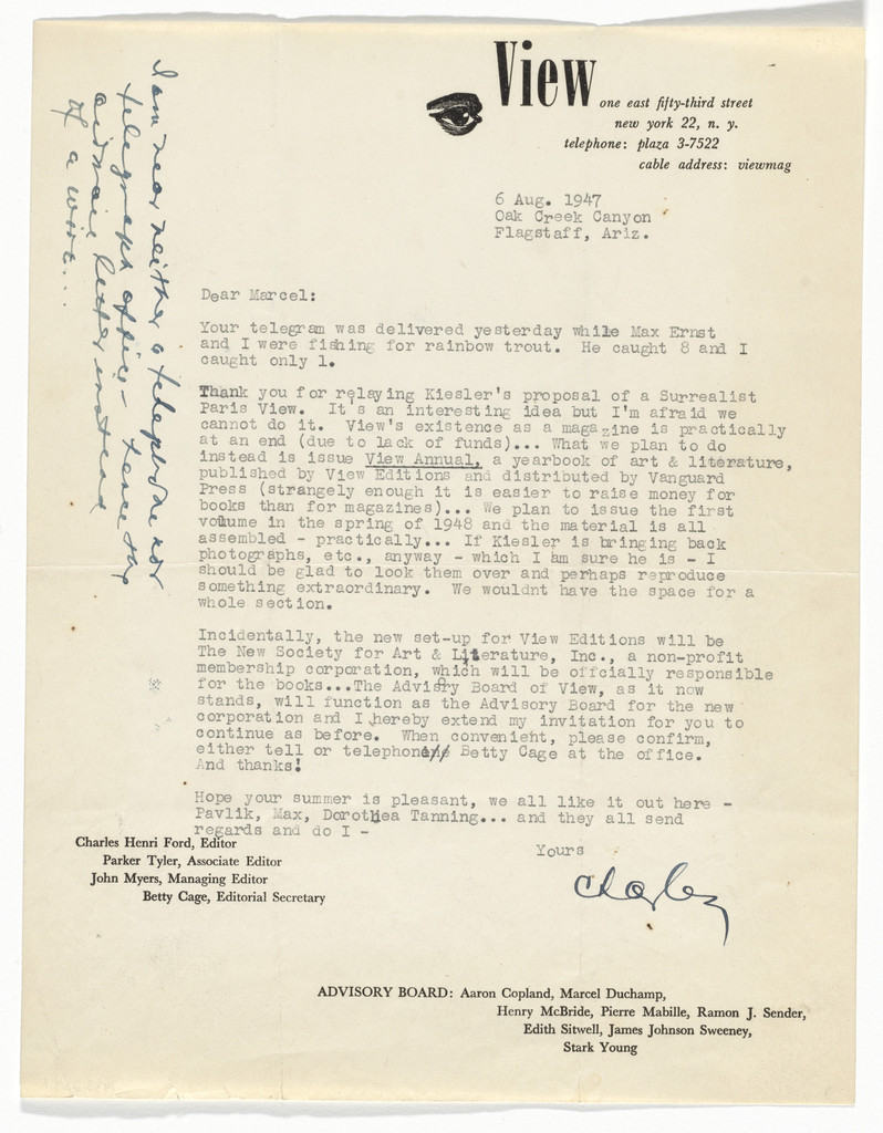 View Magazine Letterhead (Letter from Charles Henri Ford to Marcel Duchamp)