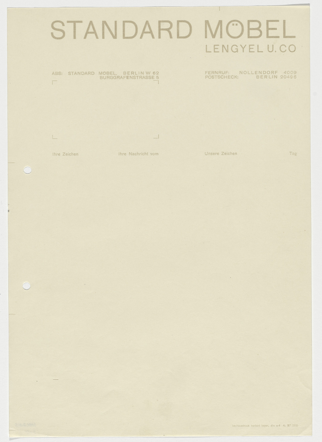 Herbert Bayer. Standard Möbel letterhead. 1930s