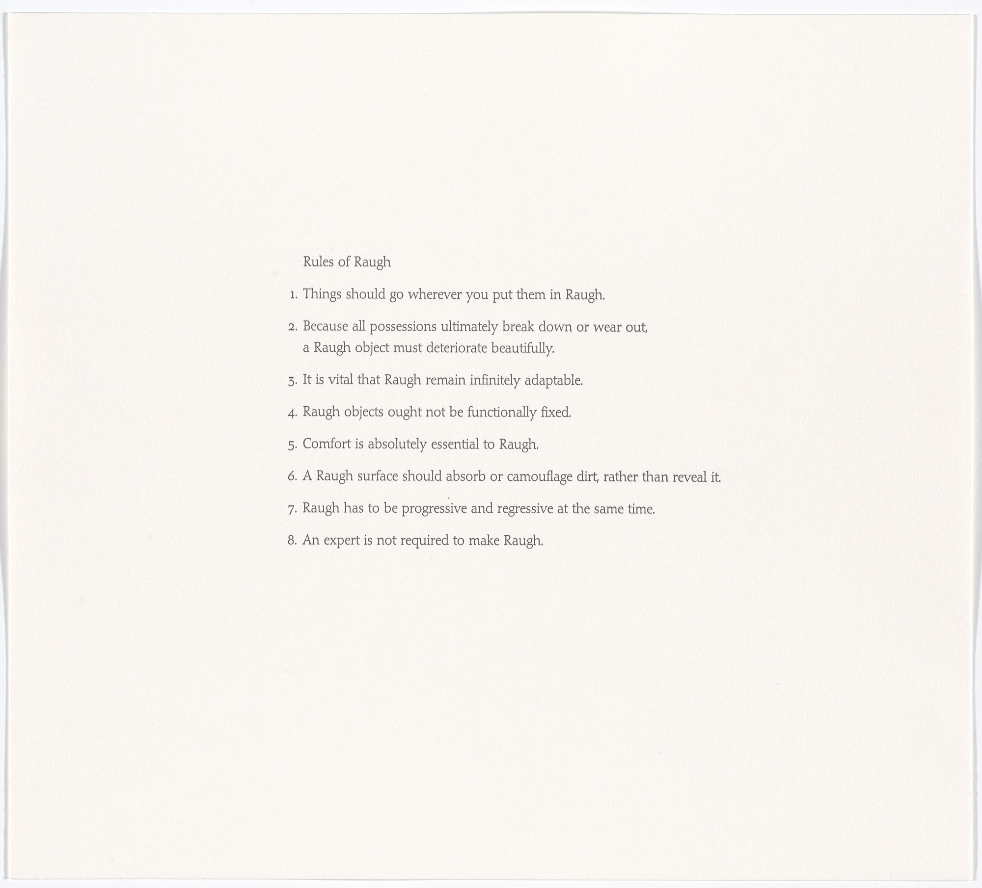 Andrea Zittel. Untitled from Rules of Raugh
