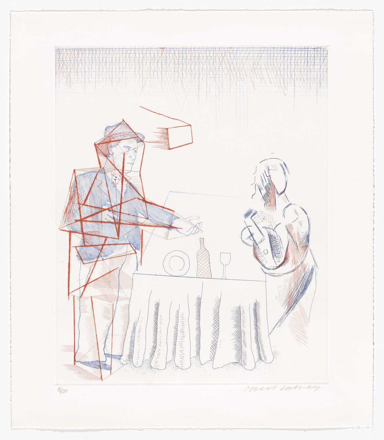 David Hockney. Figures with Still Life from The Blue Guitar. 1976–77, published 1977