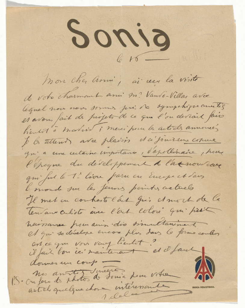 Sonia Delaunay-Terk letterhead