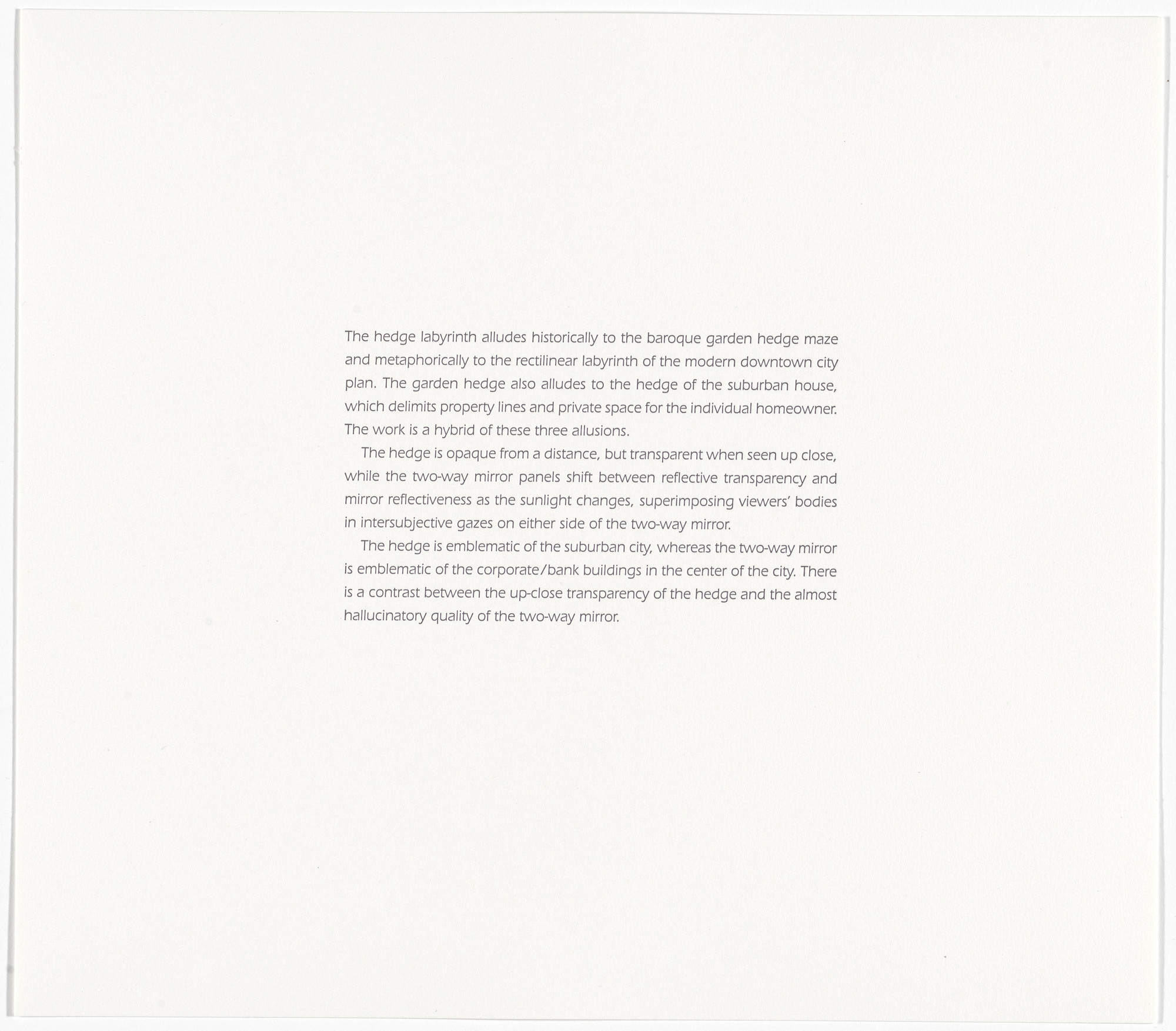 Dan Graham. Untitled from Two-Way Mirror / Hedge Projects
