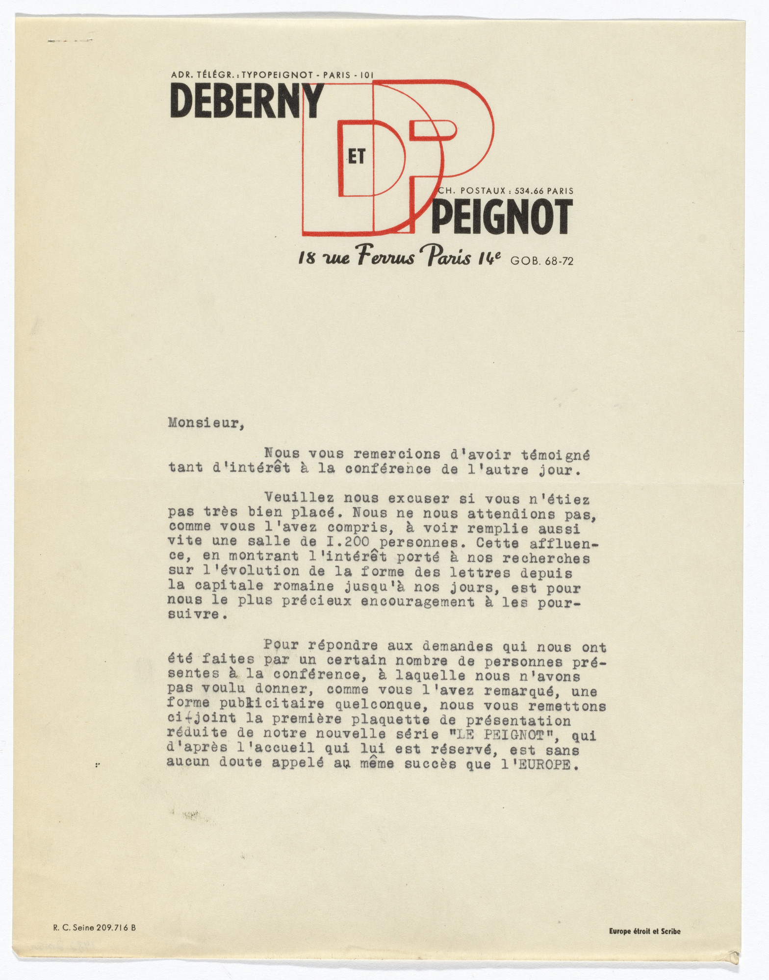 Deberny Et Peignot Paris Deberny Et Peignot Letterhead Typed Letter 1930s Moma