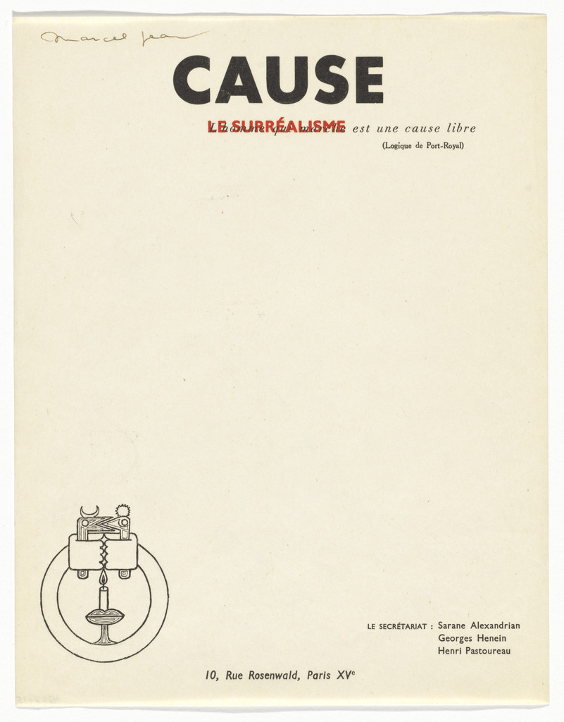 Cause le Surréalisme Letterhead (Signed by Marcel Jean)