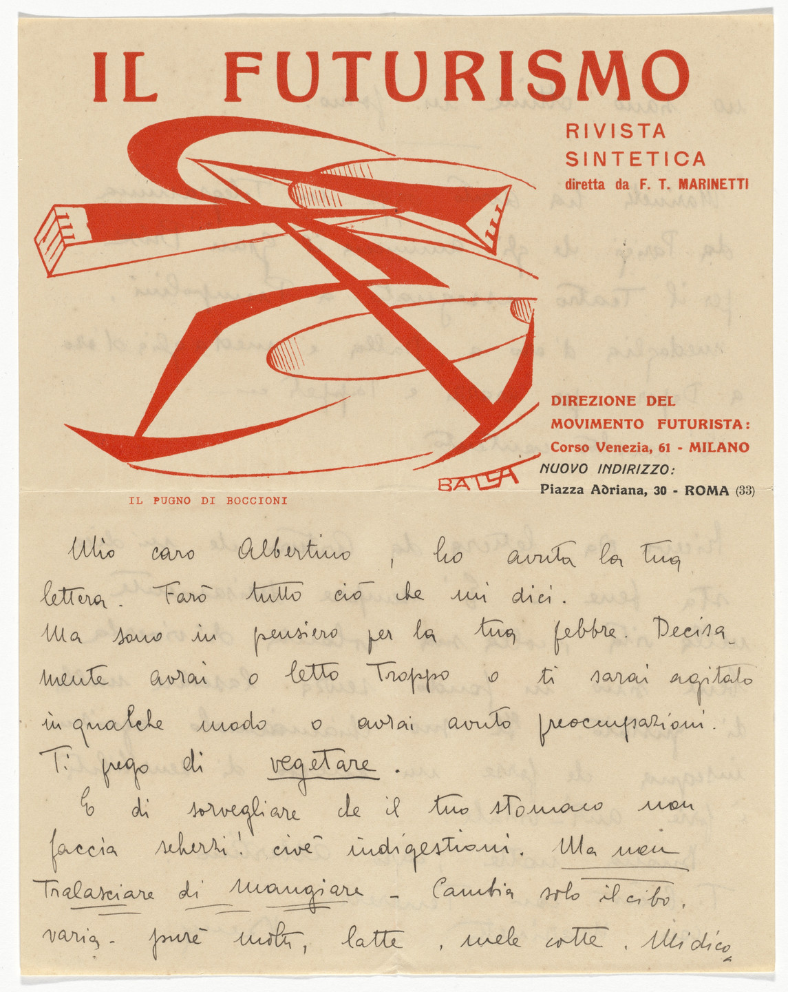 Giacomo Balla. Il Futurismo letterhead (Letter to Albertino). c.1915