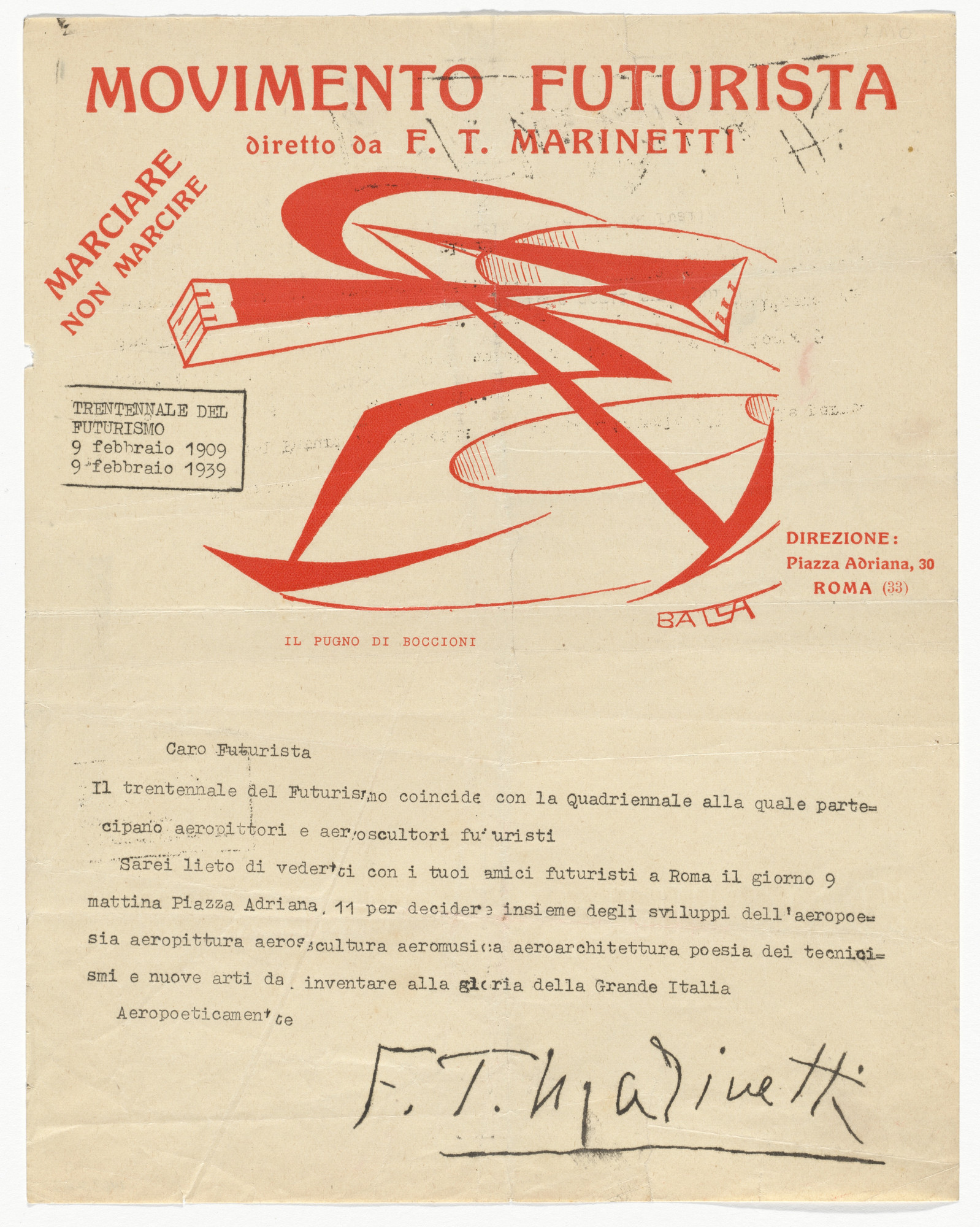 Giacomo Balla. Movimento Futurista letterhead