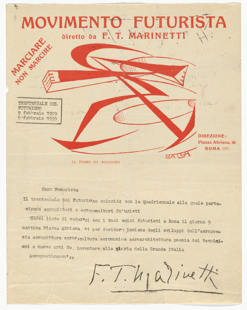 Movimento Futurista letterhead (Letter from Marinetti)