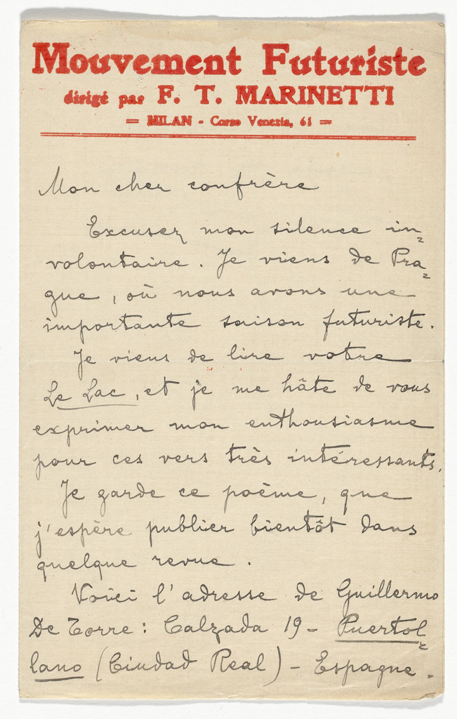 Mouvement Futuriste letterhead (Letter from Marinetti)