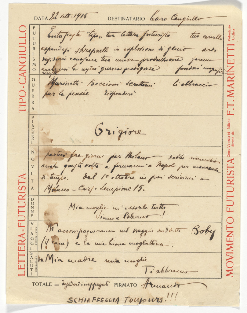 Movimento Futuriste letterhead (Letter to Congiullo)
