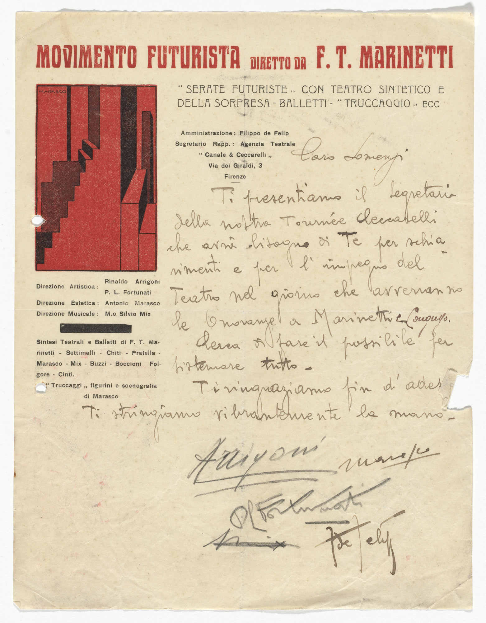 Antonio Marasco. Movimento Futurista letterhead