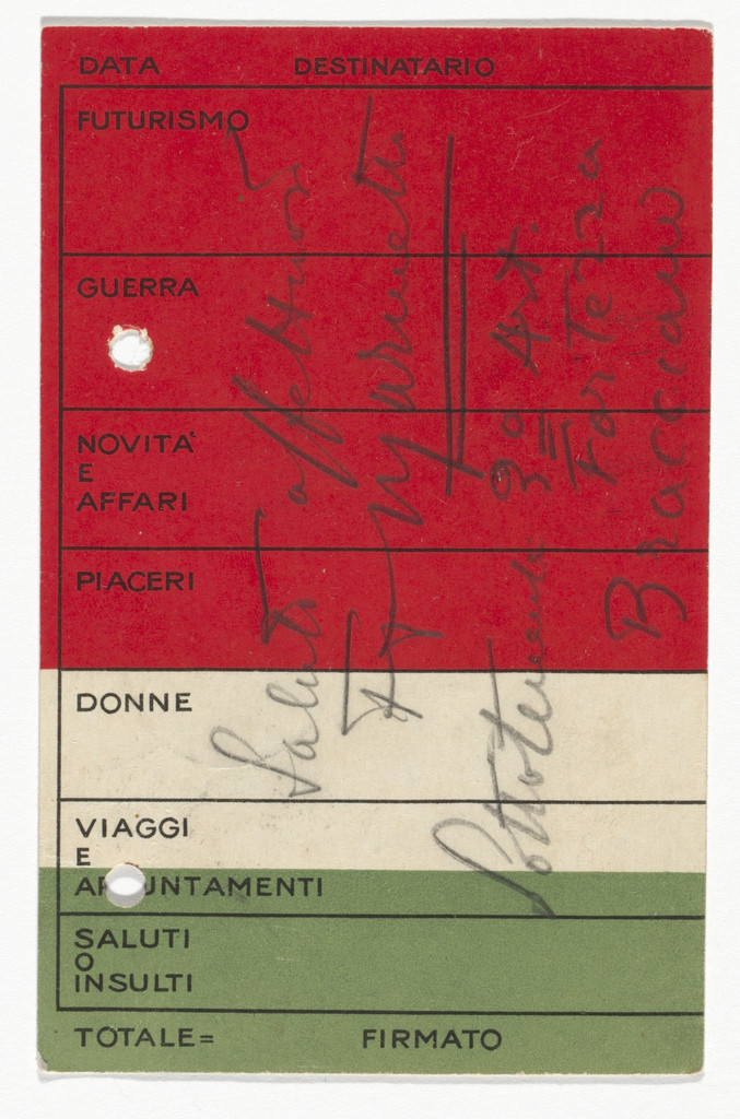 Cartolina Futurista Tipo-Conguillo postcard (Addressed to Angelo Rognoni from Marinetti) by Unidentified Designer