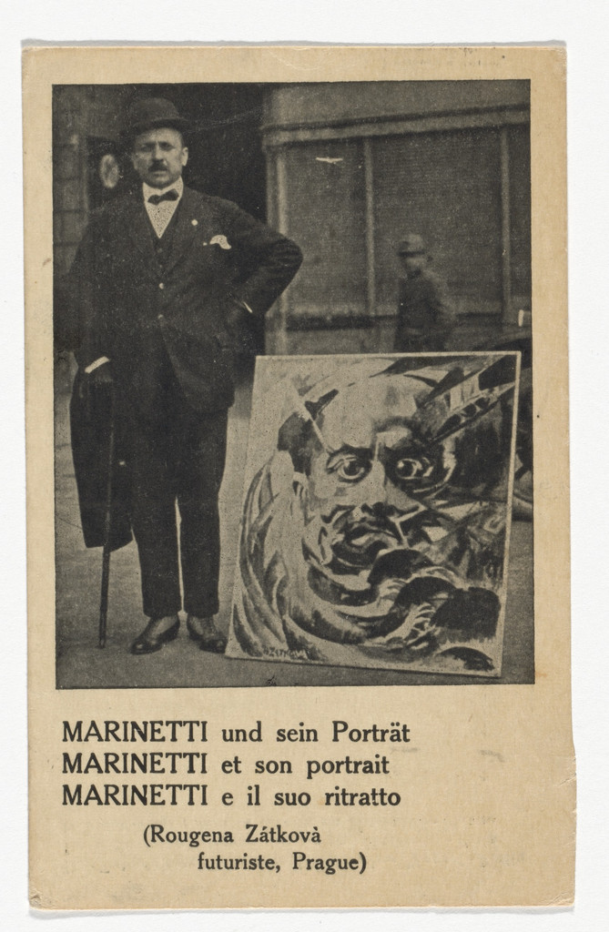 Marinetti e il suo ritratto (Postcard addressed to Angelo Rognoni from Marinetti)