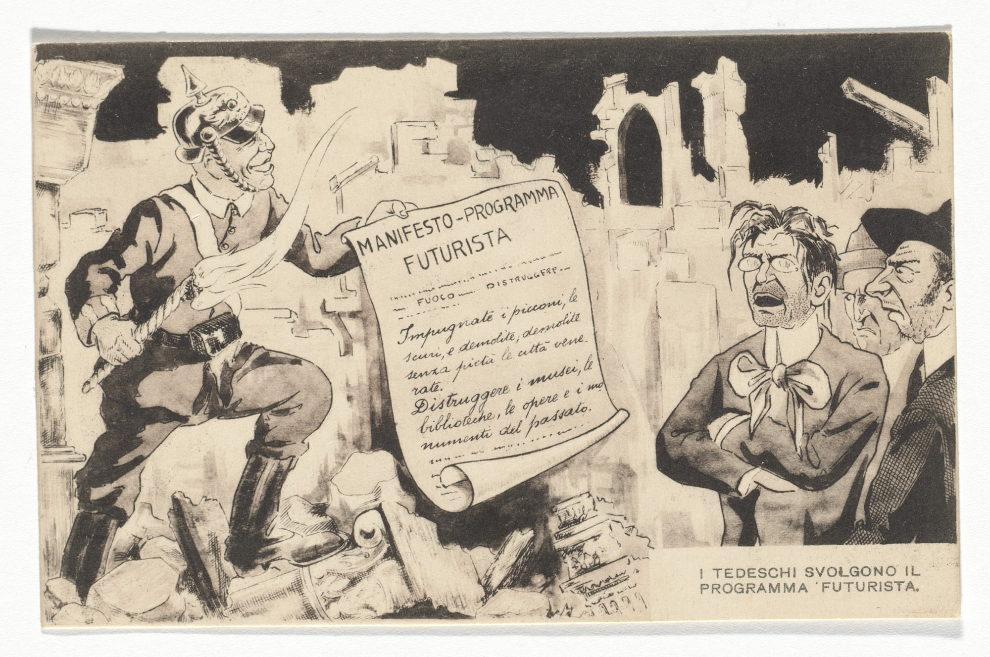 Unidentified Designer. Caricatura di Giovanni Papinni, Manifesto-Programma Futurista (Postcard). 1915