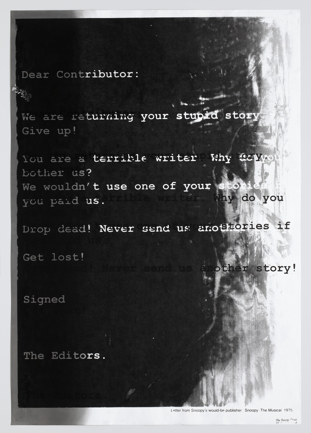 Fiona Banner. Dear Contributor. 2012