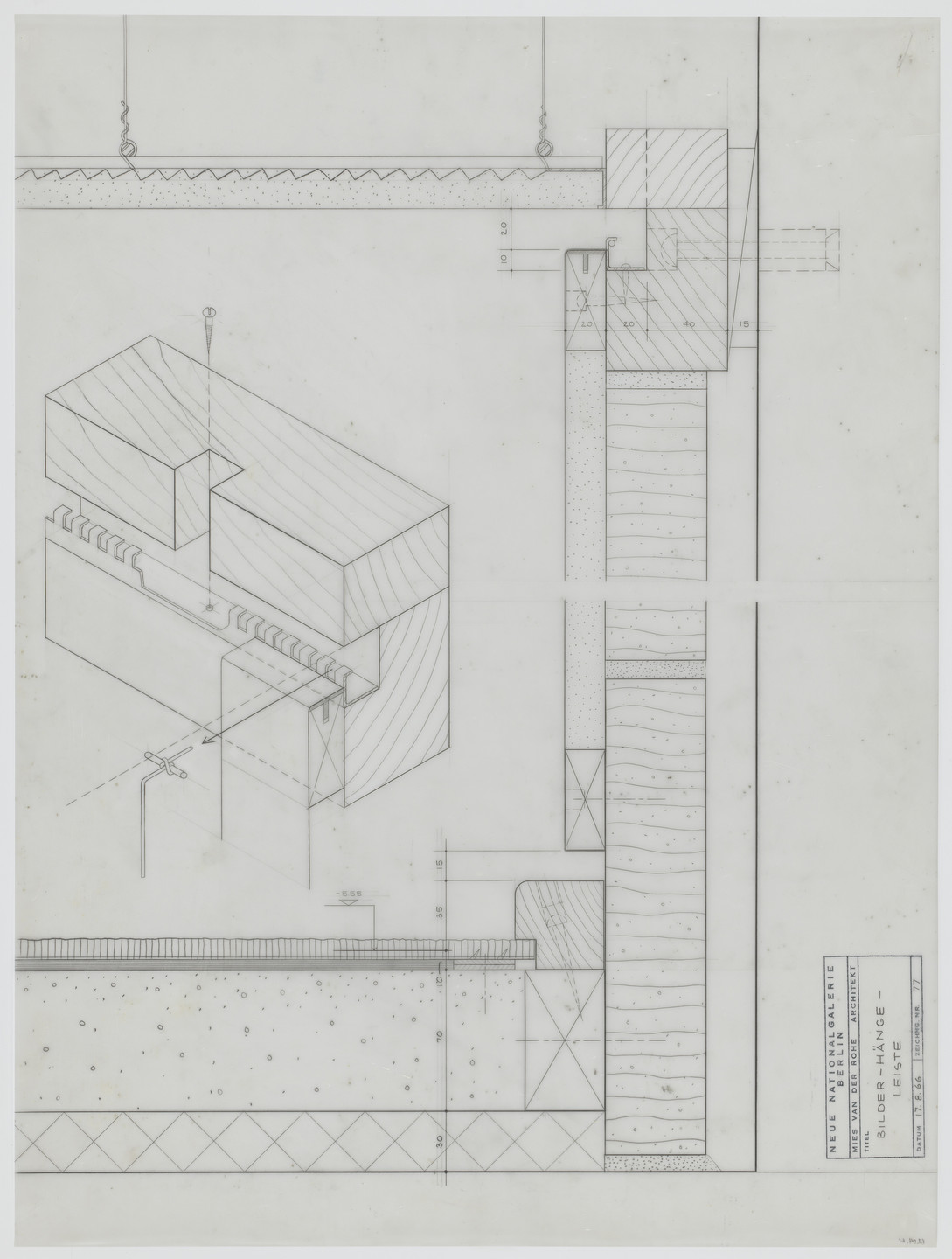 Ludwig Mies van der Rohe. New National Gallery, Berlin, Germany (Section, sectional perspective. Picture-hanging rod). 1966