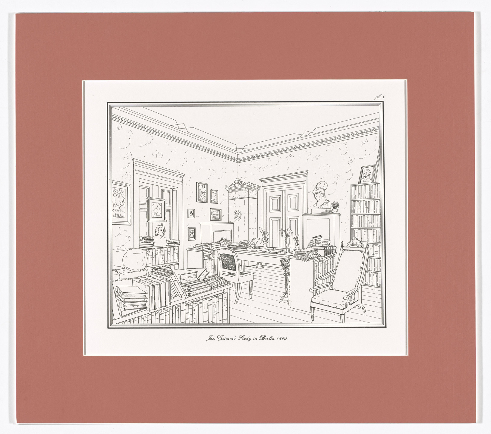 Rodney Graham. Jac. Grimm's Study in Berlin 1860, plate I from Interiors, The Berlin Studies of Jacob and Wilhelm Grimm. 1993