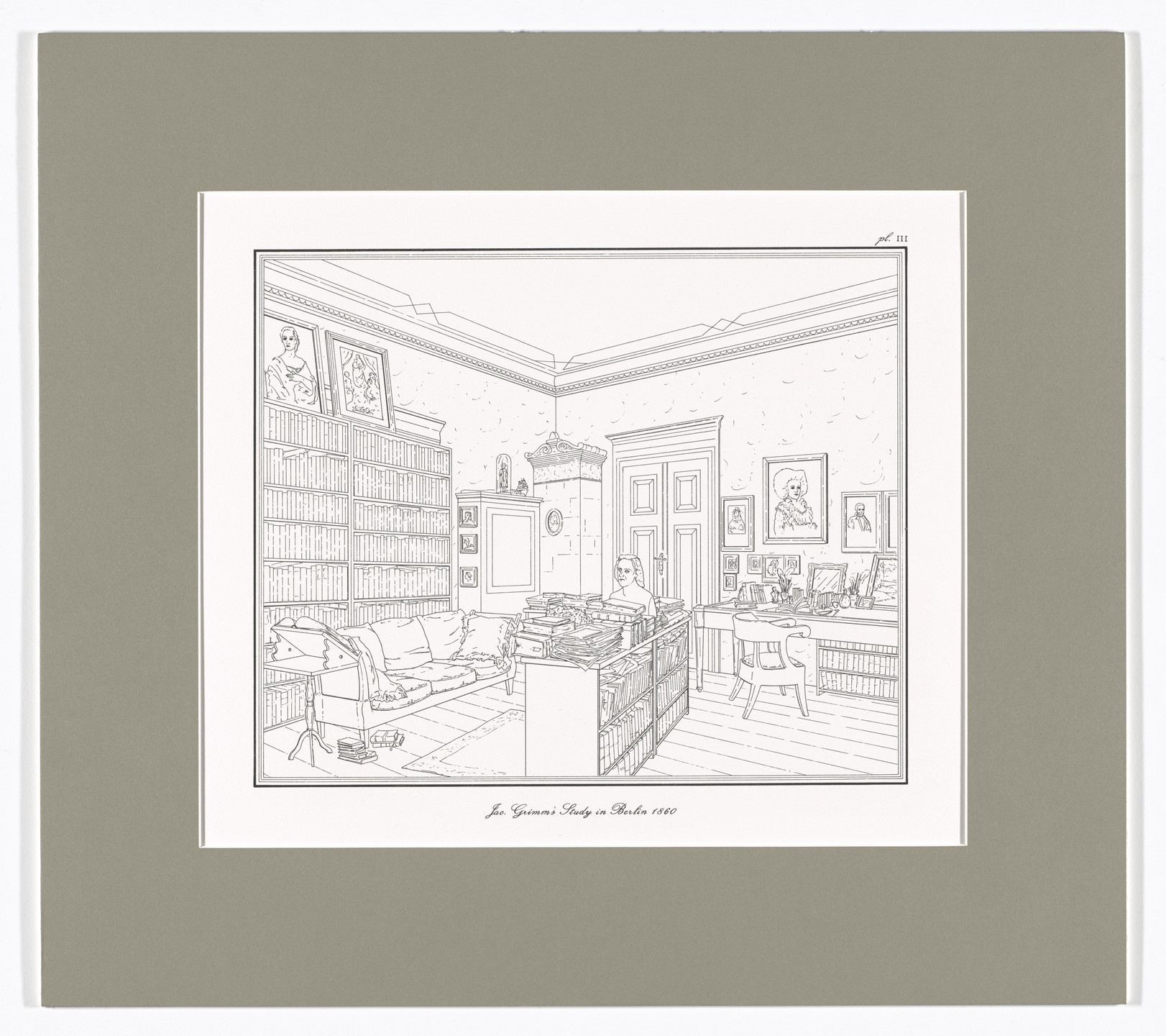 Rodney Graham. Jac. Grimm's Study in Berlin 1860, plate III from Interiors, The Berlin Studies of Jacob and Wilhelm Grimm. 1993