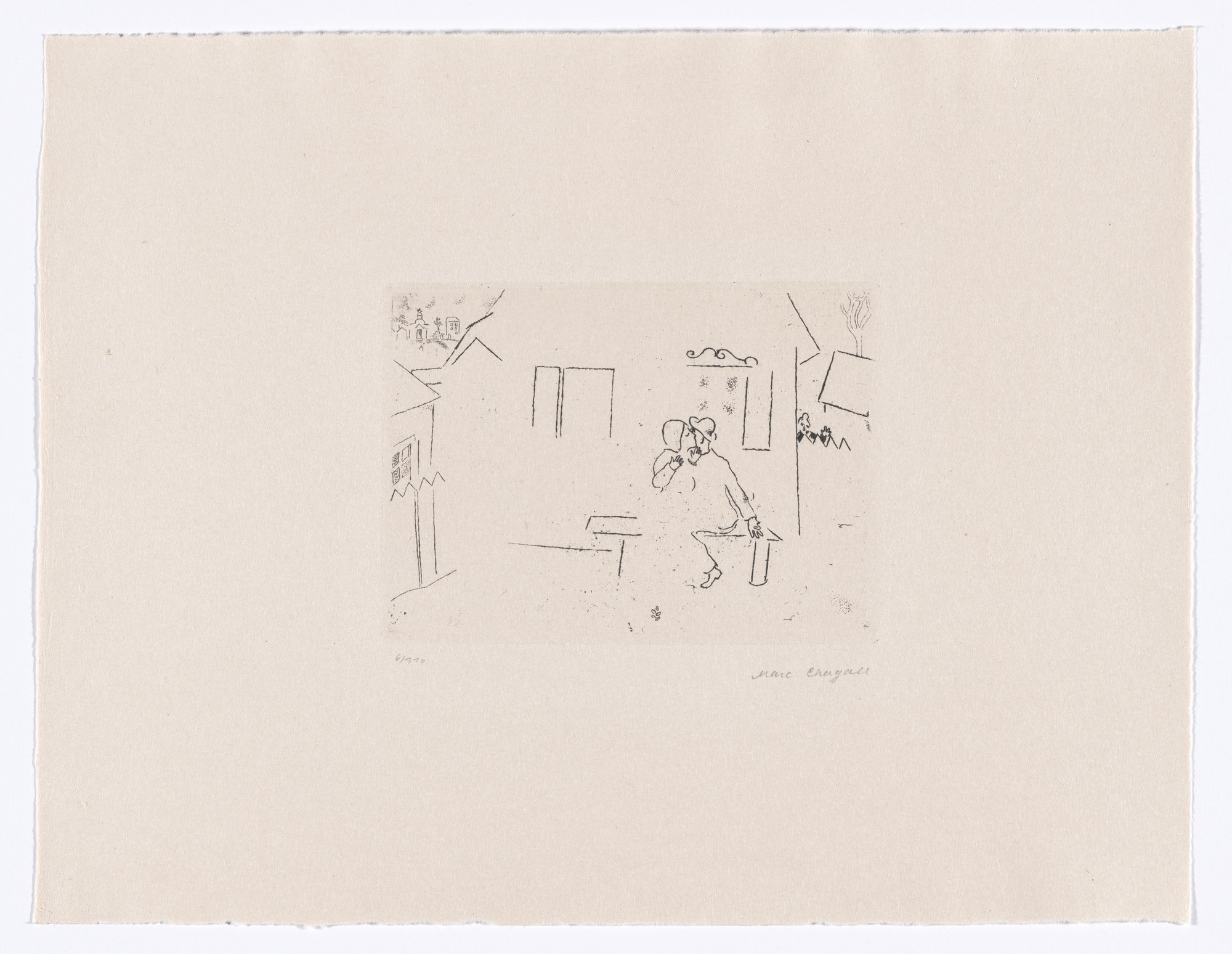 Marc Chagall. Lovers on the Bench (Liebende auf der Bank) from My Life (Mein Leben)