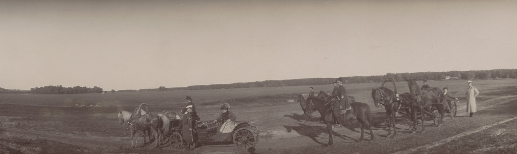 Duke of Oldenburg Alexander Petrovich in White Cap Speaking to a Woman in a Cart in a Field, Oldenburg Estate, Ramon