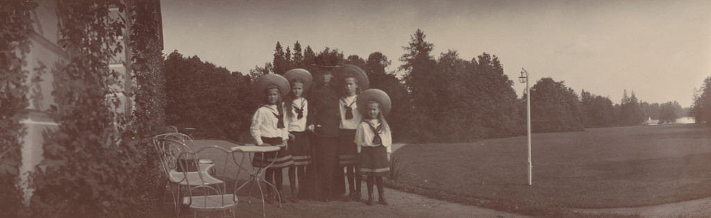 Arrival of Marie Feodorovna with Duchesses Maria, Tatiana, Olga and  Anastasia in Hats, Ropsha