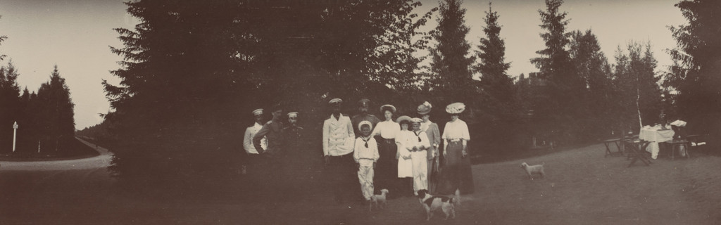 Grand Dukes Alexander, Georgii Mikhailovich, Grand Duchesses Olga and Xenia Alexandrovna, with Three Dogs, Gatchino