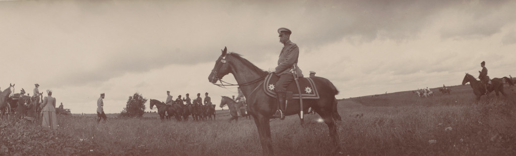 Grand Duchess Xenia Alexandrovna, Emperor Nicholas II and Count Fredericks on Horseback, Ropsha