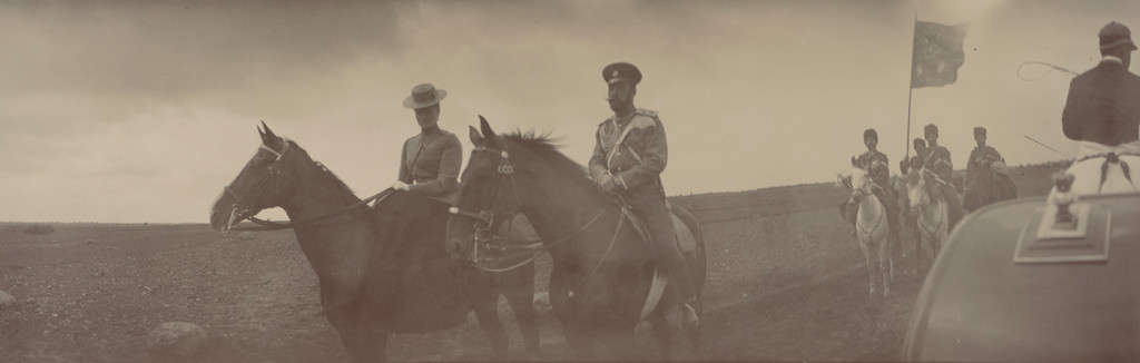 Empress Alexandra Feodorovna and Emperor Nicholas II on Horseback, with Carriage Passing, Ropsha